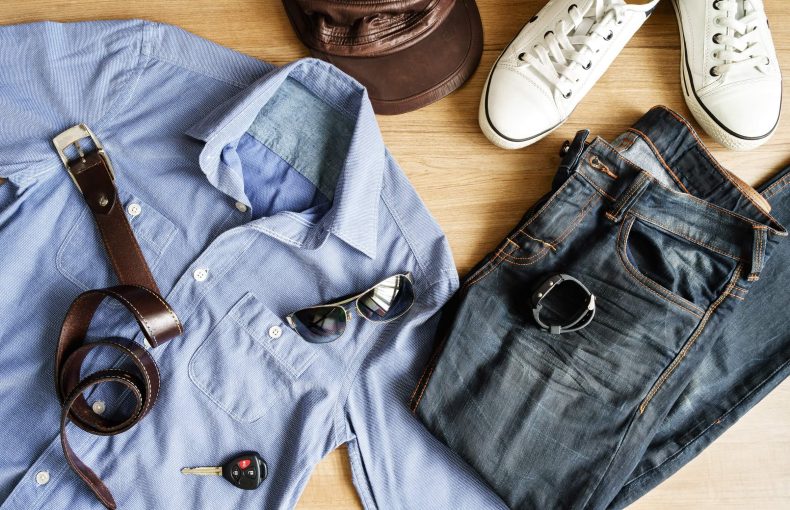 flat lay of men casual fashion outfits on wooden b p8xwehx